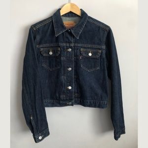 Levi's Women's Cropped Dark Wash Denim Jacket With Front Pleat Details